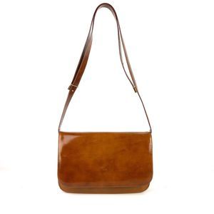 POLLINI Studio Italian Brown Shiny Genuine Leather Flap Shoulder Fashion Handbag